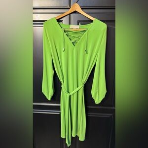 Michael Kors Lime Lace-Up Quarter Sleeve Dress